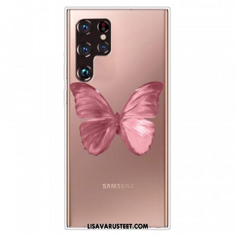 Case Samsung Galaxy S22 Ultra 5G Pinkki Butterfly-letku