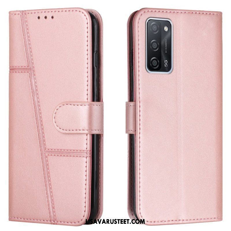 Flip Case Oppo A16 / A16s Suojaketju Kuori Strappy Geo Leather Effect