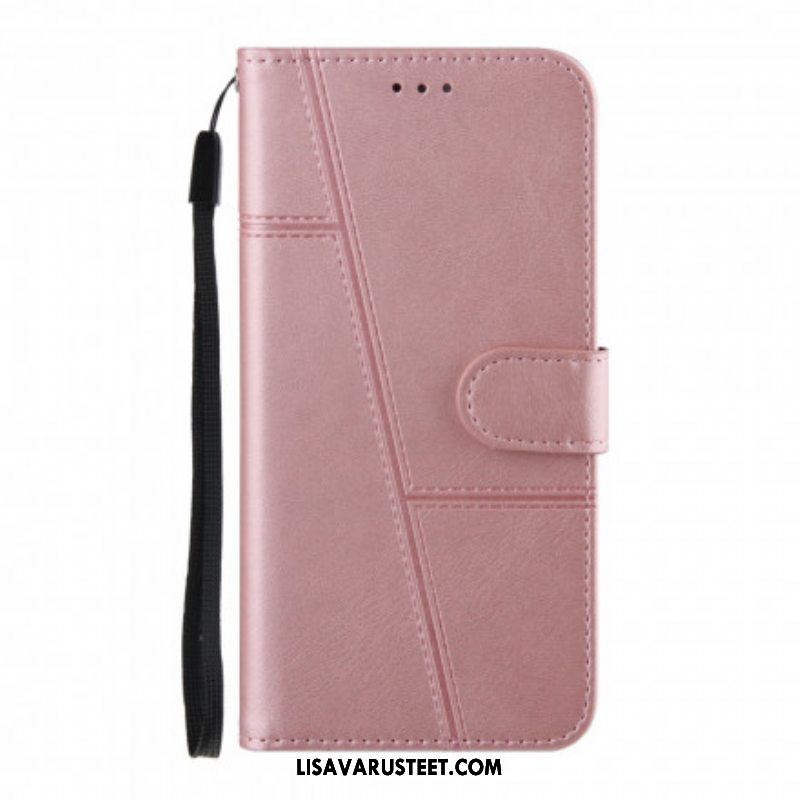 Flip Case Oppo A94 5G Suojaketju Kuori Strappy Geo Leather Effect