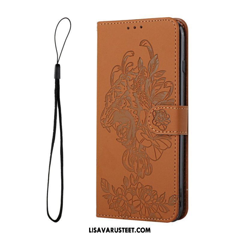 Flip Case Samsung Galaxy A13 5G / A04s Suojaketju Kuori Barokki Ranneke Tiger