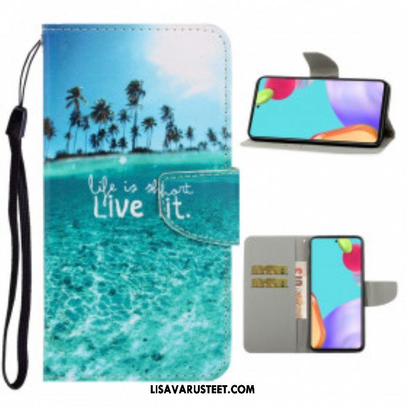 Flip Case Samsung Galaxy A52 4G / A52 5G / A52s 5G Suojaketju Kuori Elä Se Lanyardissa