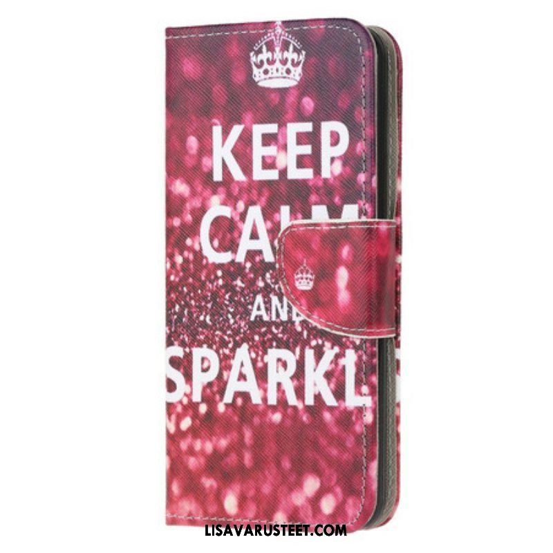 Flip Case Samsung Galaxy M12 / A12 Pysy Rauhallisena Ja Kimaltele