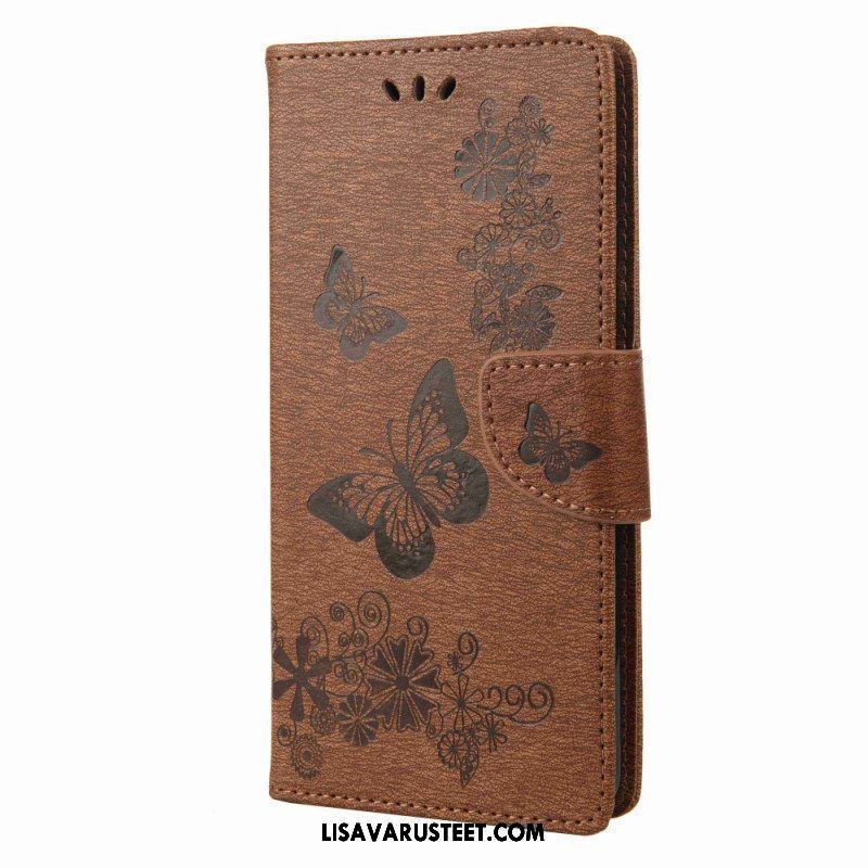 Flip Case Samsung Galaxy M53 5G Suojaketju Kuori Strappy Butterflies Design