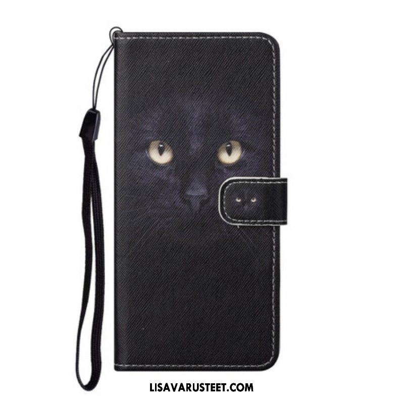 Flip Case Samsung Galaxy S21 FE Suojaketju Kuori Strappy Black Cat Eyes