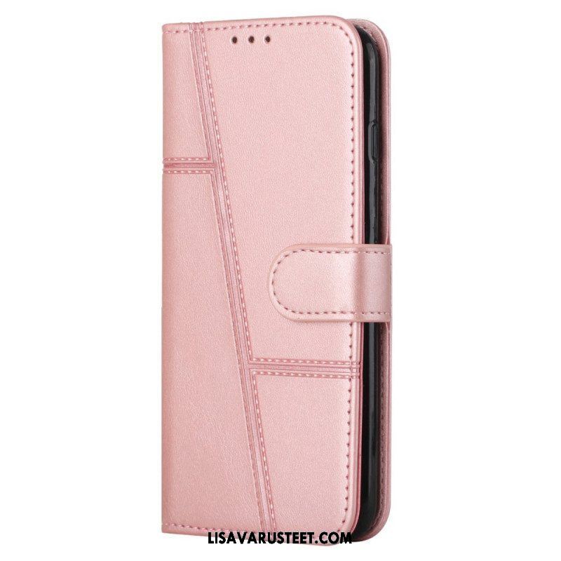 Flip Case Samsung Galaxy S22 5G Suojaketju Kuori Strappy Geo Leather Effect