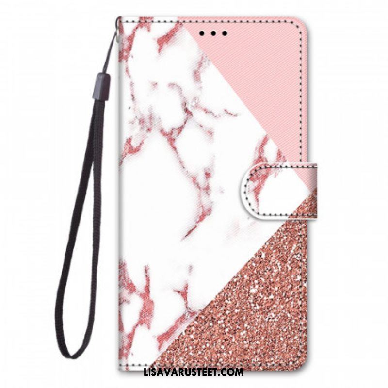 Flip Case Samsung Galaxy S22 Ultra 5G Marmori- Ja Glitter-kolmio