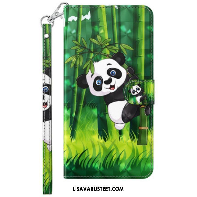 Flip Case Samsung Galaxy S23 Ultra 5G Suojaketju Kuori Bambupanda Kaulanauhalla