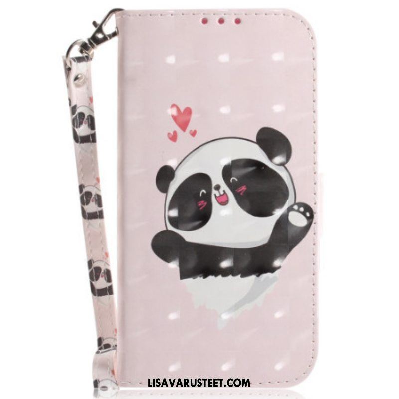 Flip Case Samsung Galaxy S23 Ultra 5G Suojaketju Kuori Pikku Panda Hihnalla