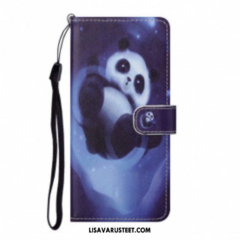 Flip Case Xiaomi Redmi Note 10 Pro Suojaketju Kuori Panda Space Kaulanauhalla