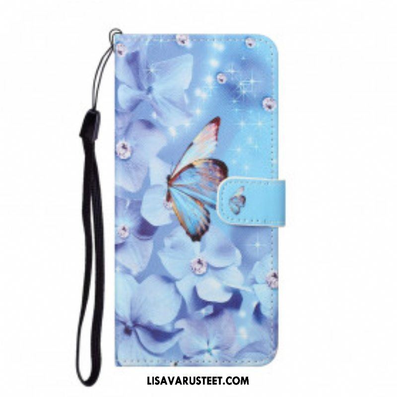 Flip Case Xiaomi Redmi Note 10 Pro Suojaketju Kuori Strappy Diamond Perhoset