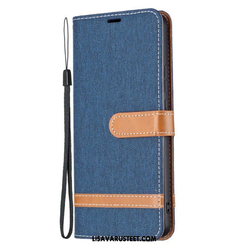 Flip Case Xiaomi Redmi Note 11 Pro Plus 5G Suojaketju Kuori Kangas- Ja Nahkaefektihihna