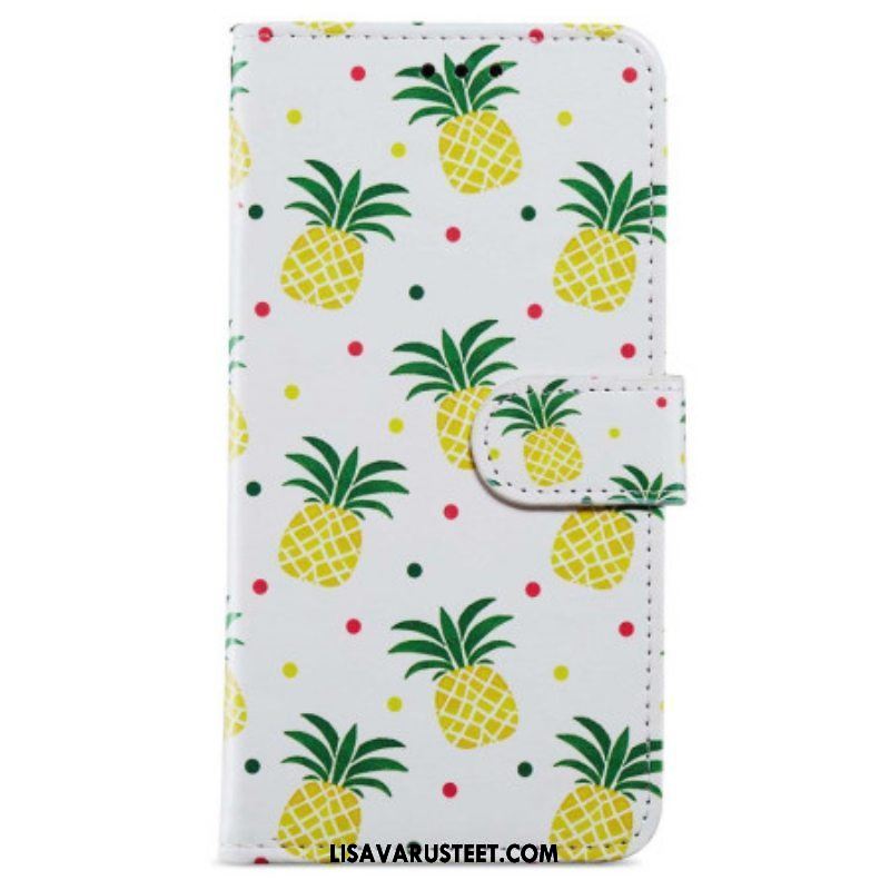 Flip Case iPhone 15 Suojaketju Kuori Ananas Hihnalla