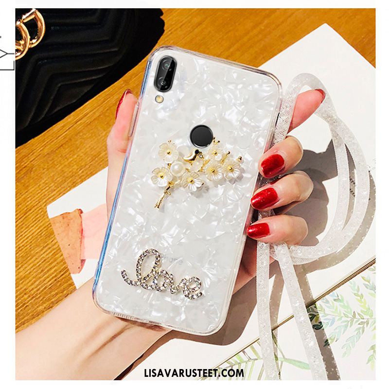 Huawei P Smart+ Kuoret Silikoni Net Red Rhinestone Inlay Kuori Valkoinen Halvat