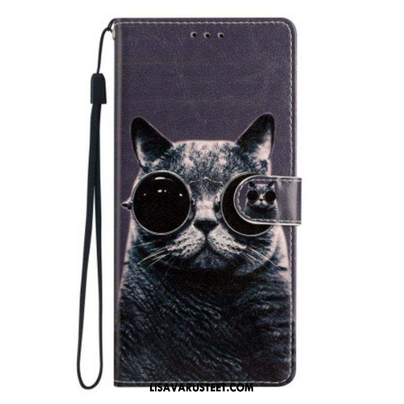 Kotelot Moto G73 5G Suojaketju Kuori Strappy Glasses Cat