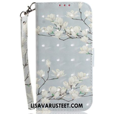 Kotelot Oneplus Nord 5 Valkoiset Hihnoilla Koristellut Kukat