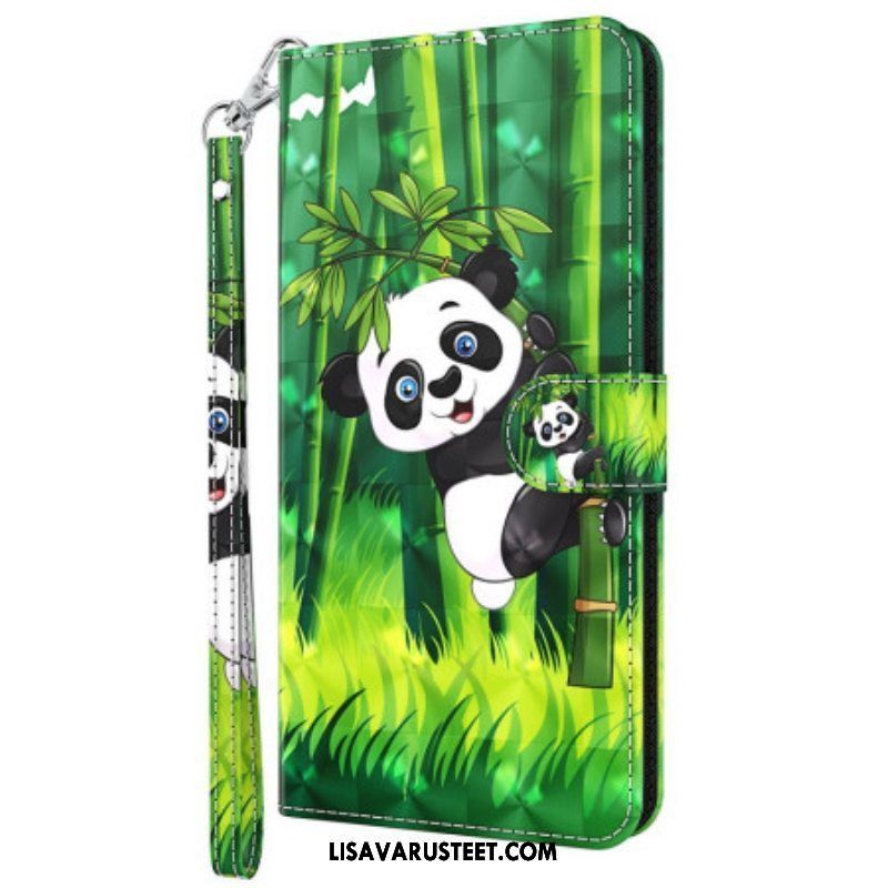 Kotelot Oppo A54 5G / A74 5G Suojaketju Kuori Panda Ja Bambu Kaulanauhalla