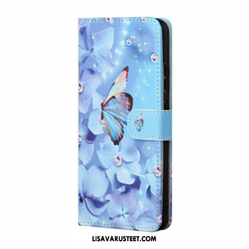 Kotelot Samsung Galaxy A13 5G / A04s Suojaketju Kuori Strappy Diamond Perhoset