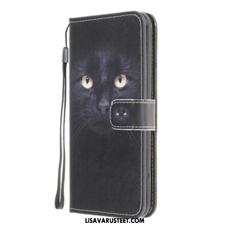 Kotelot Samsung Galaxy A42 5G Suojaketju Kuori Strappy Black Cat Eyes