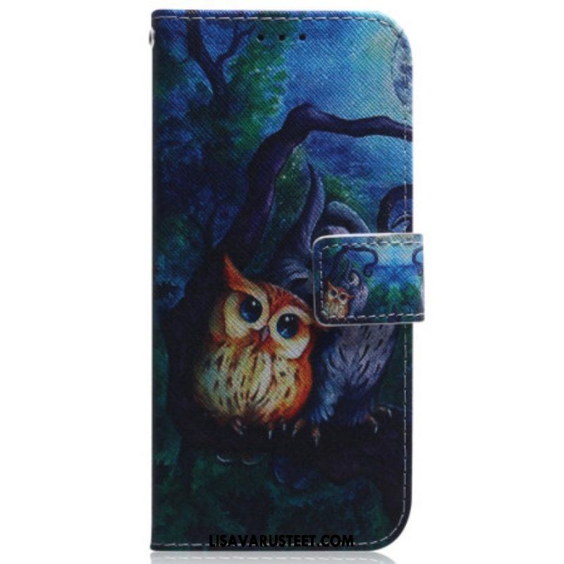 Kotelot Samsung Galaxy A54 5G Suojaketju Kuori Strappy Owls -maalaus