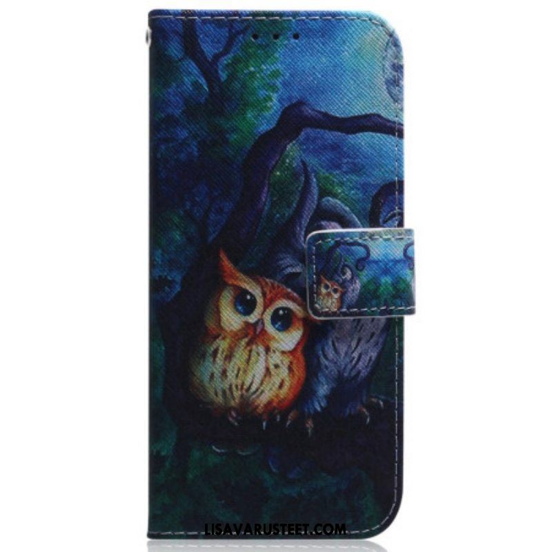 Kotelot Samsung Galaxy M13 Suojaketju Kuori Strappy Owls -maalaus