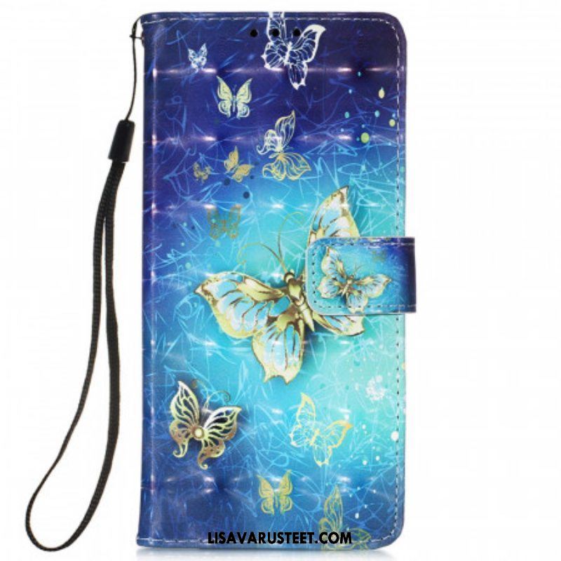 Kotelot Samsung Galaxy S22 Ultra 5G Golden Butterflies Kaulanauha