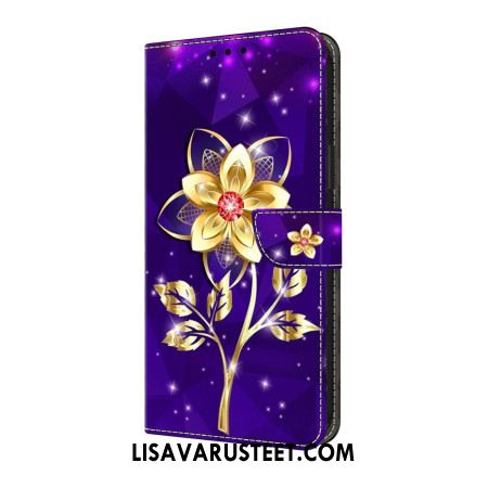 Kotelot Samsung Galaxy S25 Fe Kultaisia Kukkia Violetilla Taustalla Suojakuori