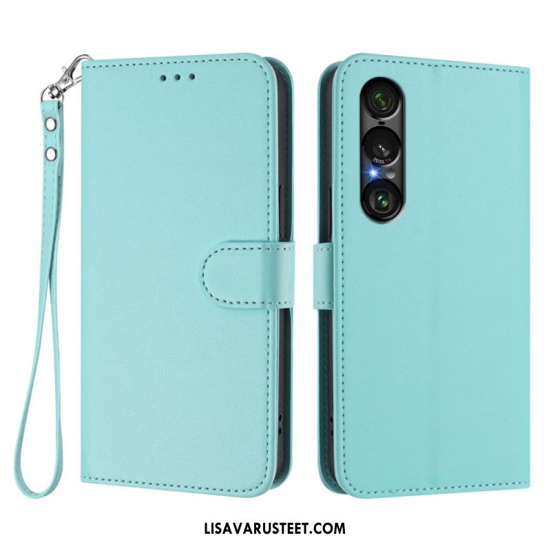 Kotelot Sony Xperia 1 Vii Nahkaefekti Ja Nauha Suojakuori