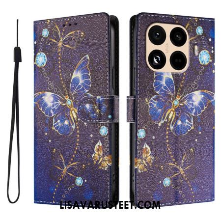 Kotelot Xiaomi 15t Pro Kultaisia Ja Sinisiä Perhosia