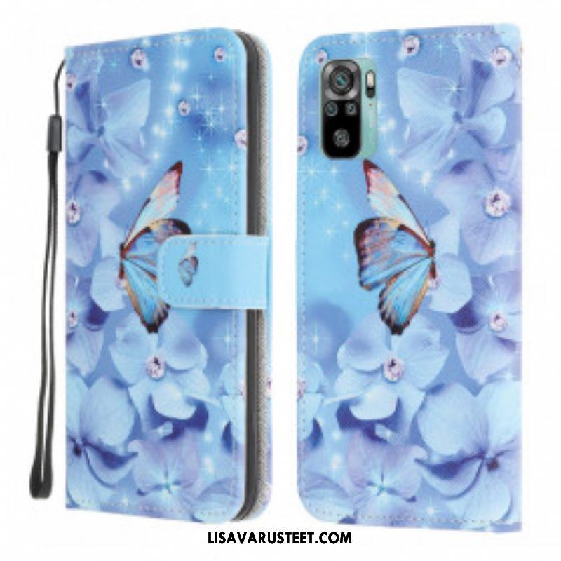 Kotelot Xiaomi Redmi Note 10 / 10S Suojaketju Kuori Strappy Diamond Perhoset