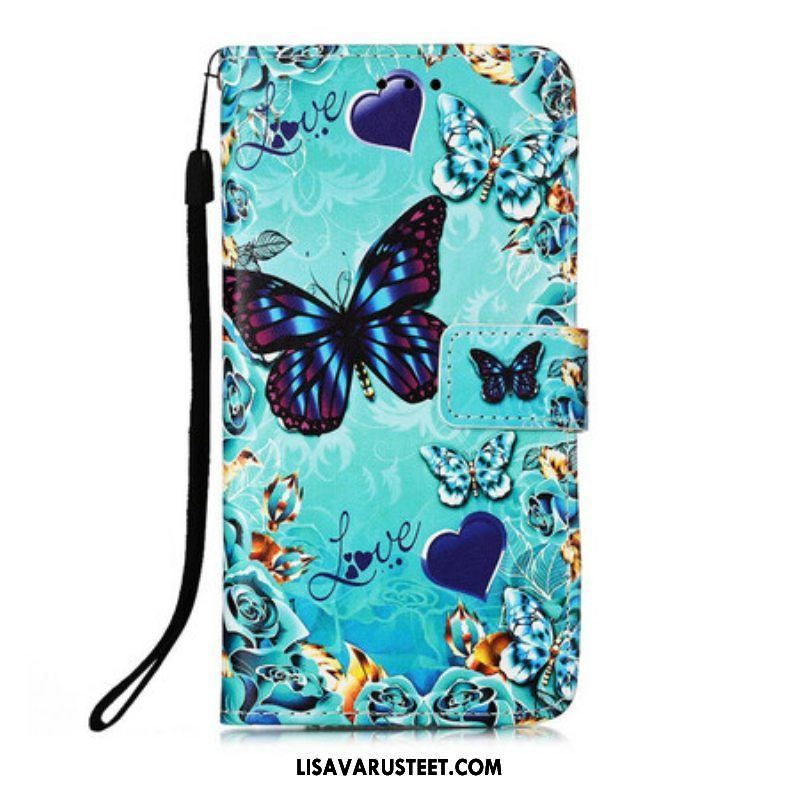 Kotelot iPhone 13 Mini Suojaketju Kuori Love Butterflies Strappy
