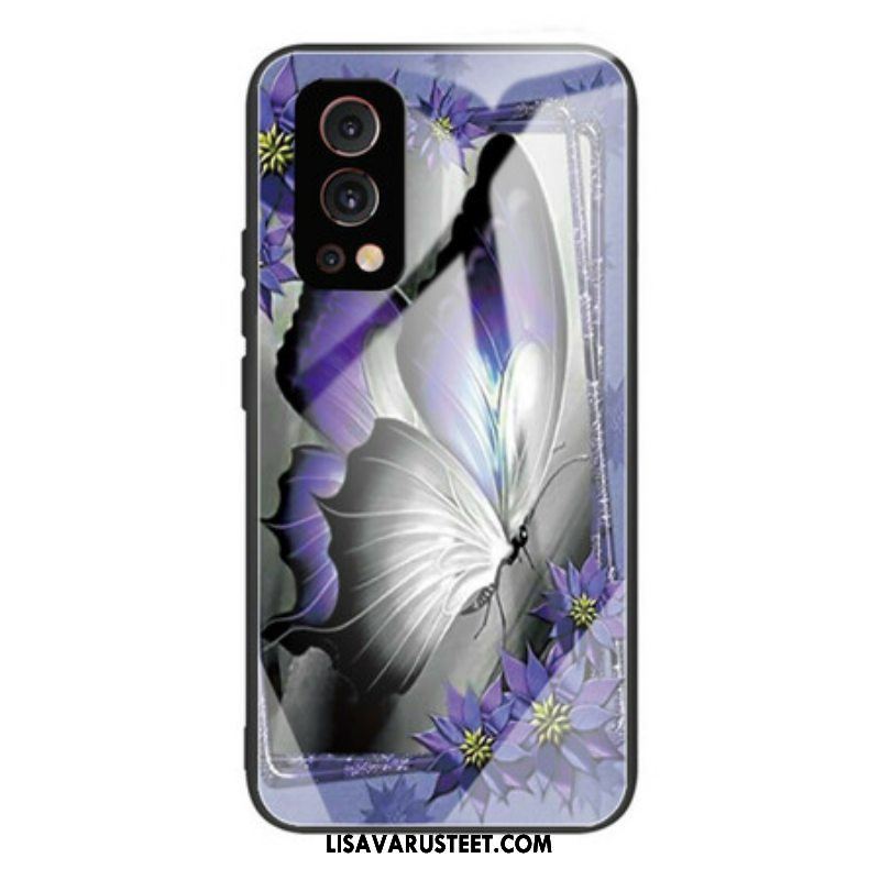 Kuori OnePlus Nord 2 5G Purple Butterfly Karkaistu Lasi