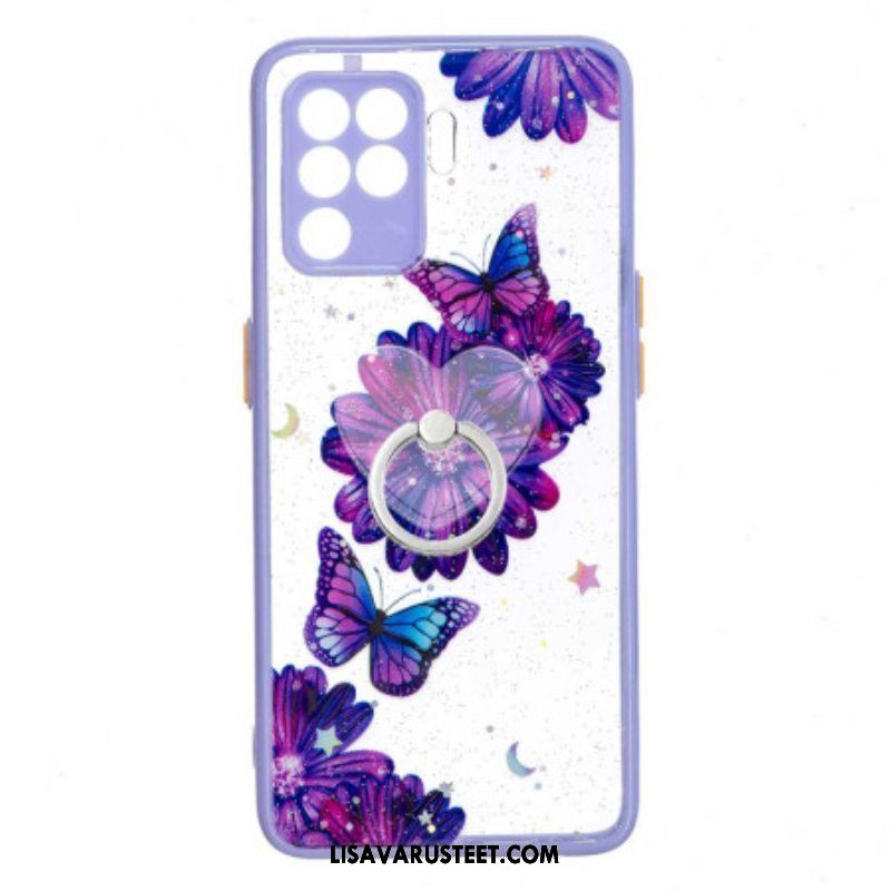 Kuori Oppo A94 5G Violetti Kukkaperhonen Sormuksella