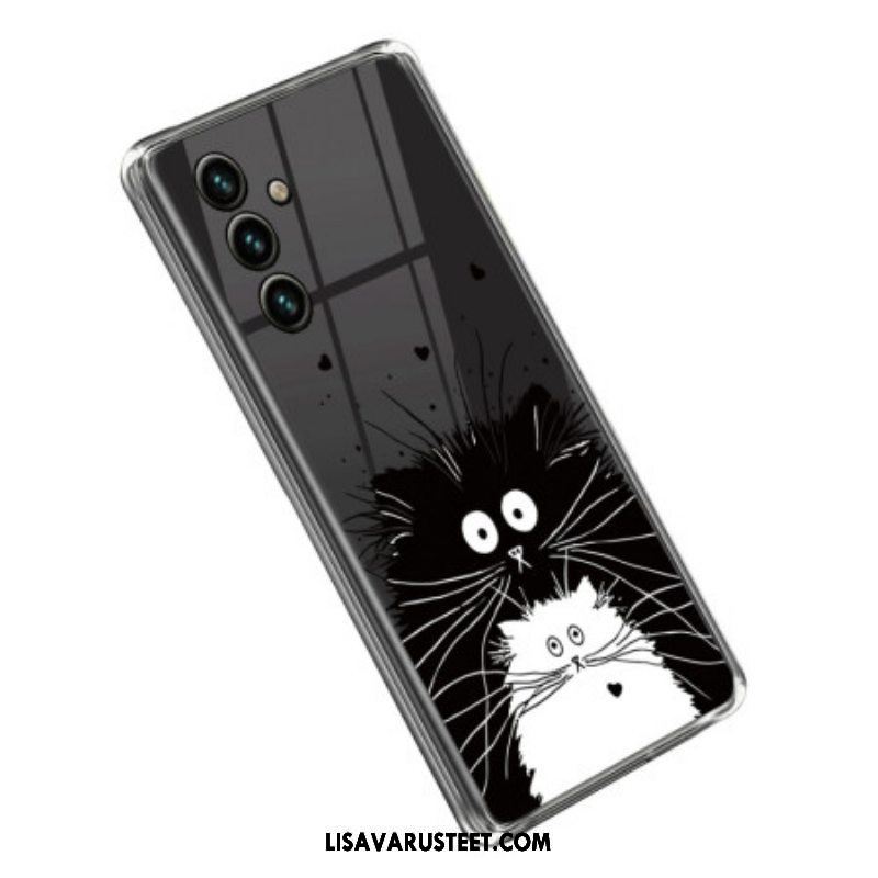 Kuori Samsung Galaxy A14 / A14 5G Läpinäkyvä White Cat Black Cat
