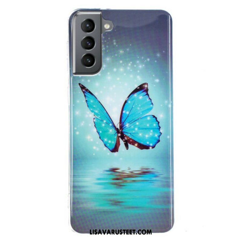 Kuori Samsung Galaxy S21 FE Fluoresoiva Sininen Perhonen