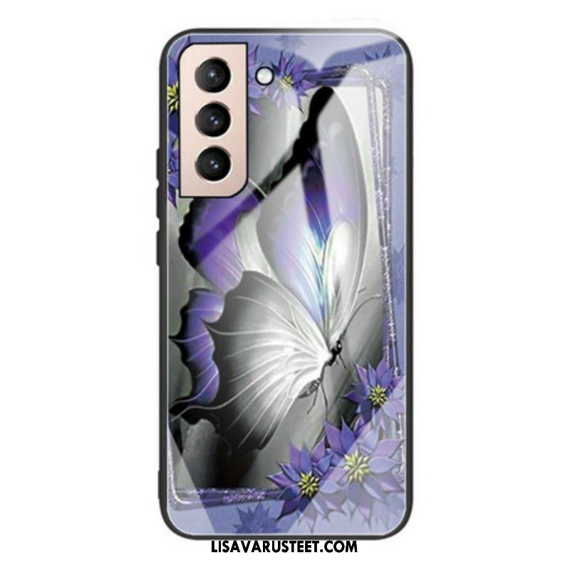 Kuori Samsung Galaxy S21 FE Purple Butterfly Karkaistu Lasi