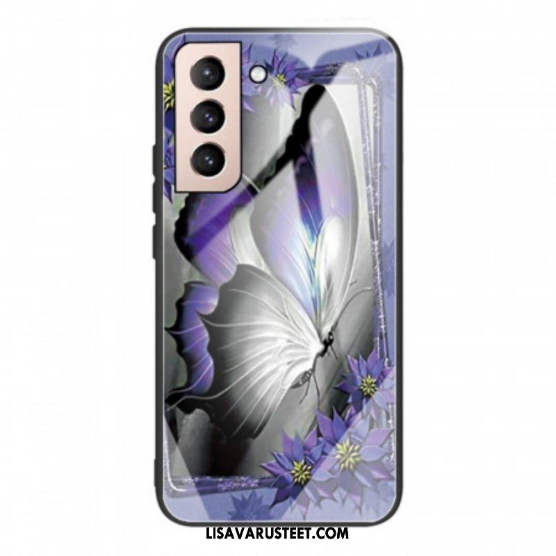 Kuori Samsung Galaxy S22 Plus 5G Purple Butterfly Karkaistu Lasi