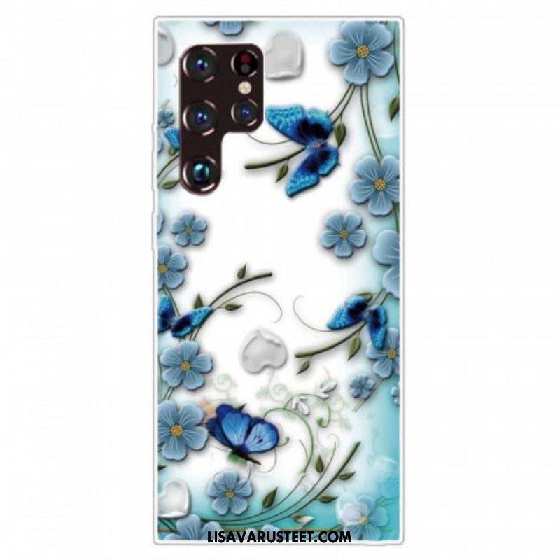Kuori Samsung Galaxy S22 Ultra 5G Retro Perhosia Ja Kukkia