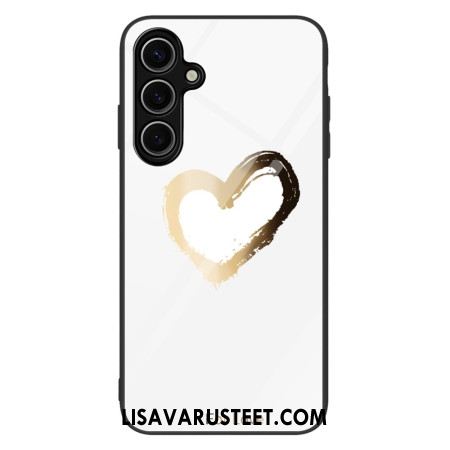 Kuori Samsung Galaxy S25 5g Kultainen Sydän Valkoisella Taustalla Karkaistu Lasi