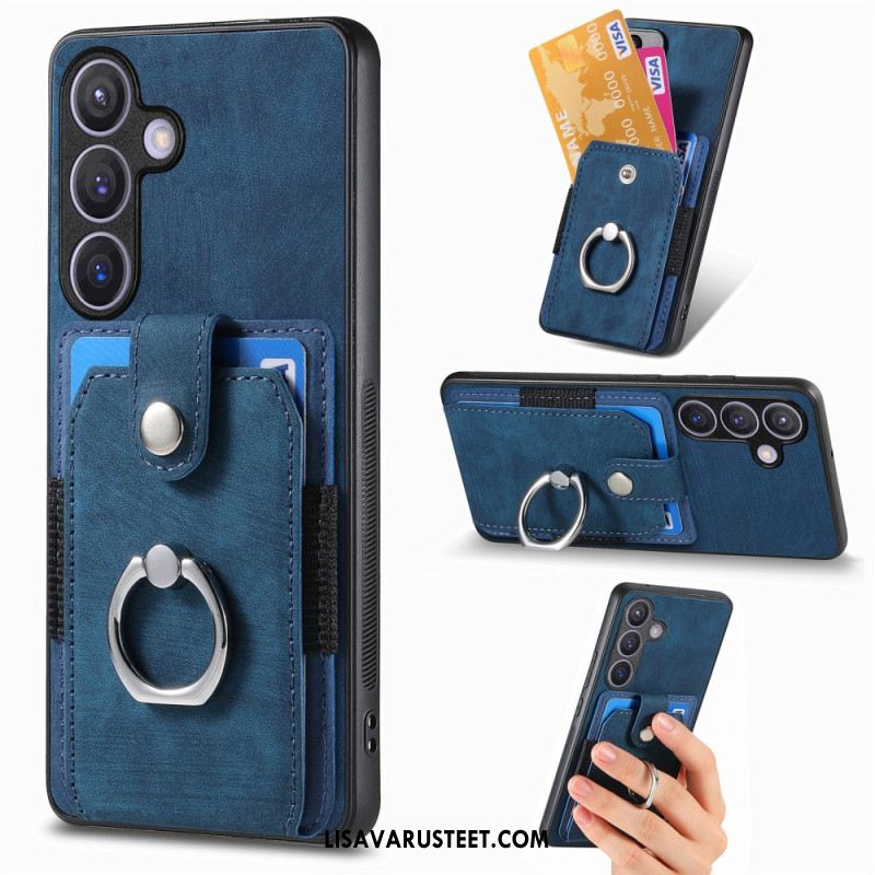 Kuori Samsung Galaxy S25 5g Nahkajäljitelmäkorttikotelo Ja Sormus