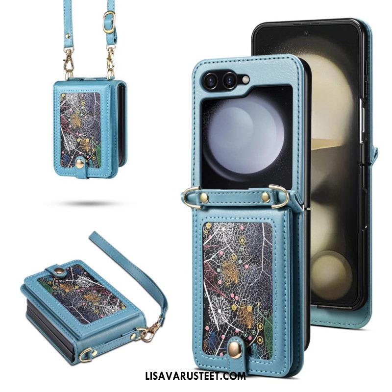 Kuori Samsung Galaxy Z Flip 7 Marmorinen Korttiteline Ja Olkahihna Suojakuori