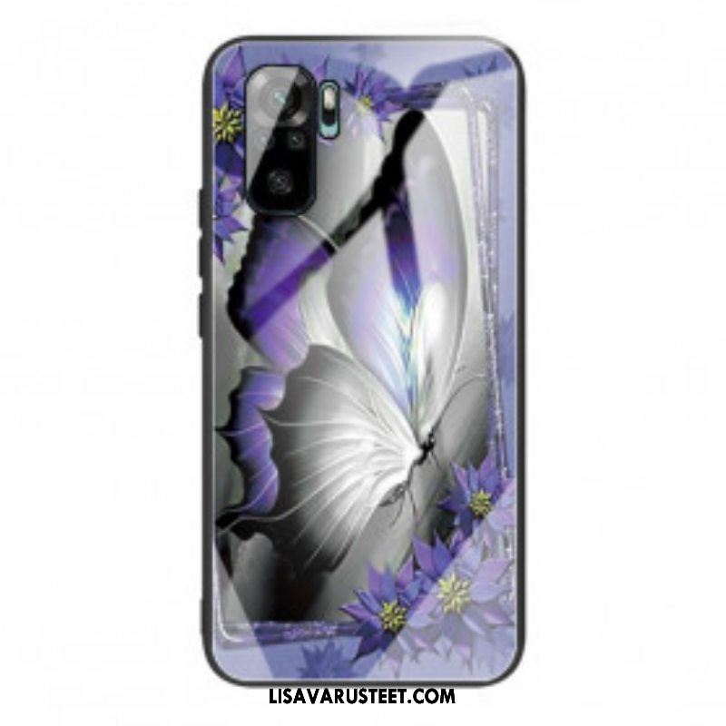 Kuori Xiaomi Redmi Note 10 / 10S Purple Butterfly Karkaistu Lasi