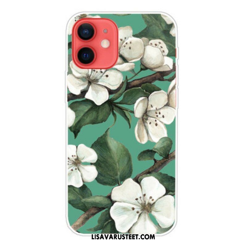 Kuori iPhone 13 Mini Maalattuja Valkoisia Kukkia
