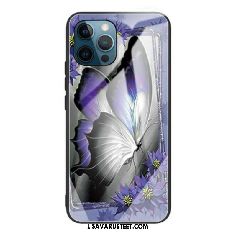 Kuori iPhone 13 Pro Purple Butterfly Karkaistu Lasi