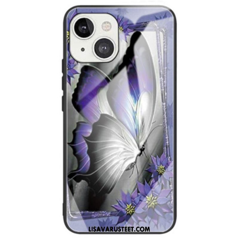 Kuori iPhone 14 Purple Butterfly Karkaistu Lasi