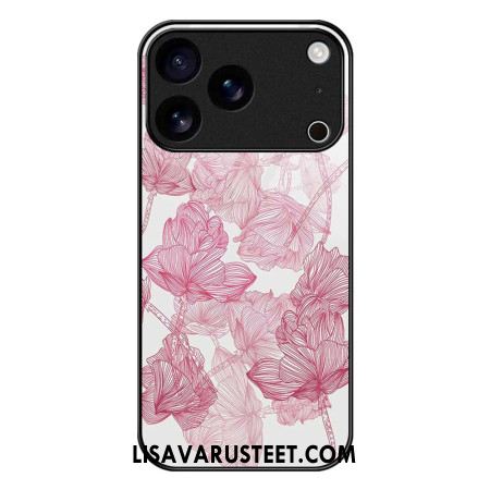 Kuori iPhone 17 Pro Max Kukkaiskuvioinen Pinkki Karkaistu Lasi
