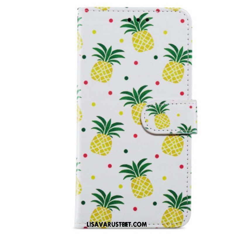 Nahkakotelo Moto G73 5G Suojaketju Kuori Strappy Ananas