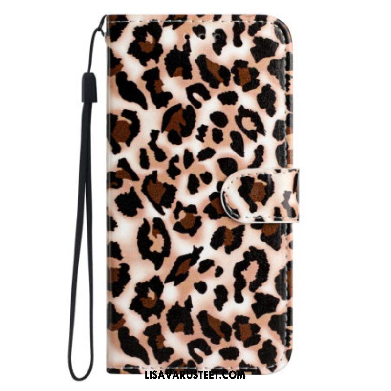 Nahkakotelo Moto G73 5G Suojaketju Kuori Strappy Leopard Print