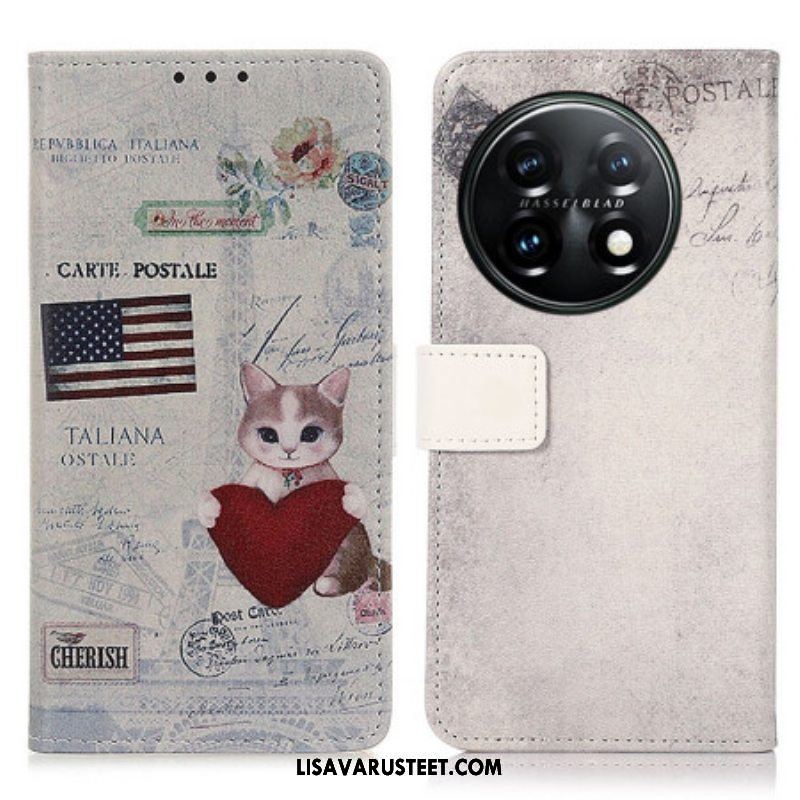 Nahkakotelo OnePlus 11 5G Traveller Cat