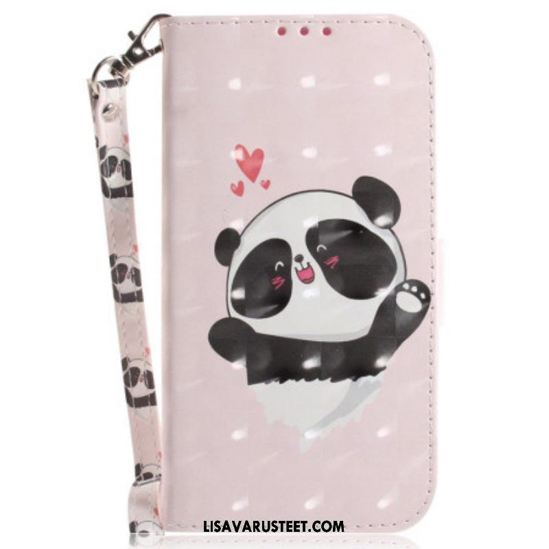 Nahkakotelo OnePlus Nord 2T 5G Suojaketju Kuori Panda Love With Lanyard