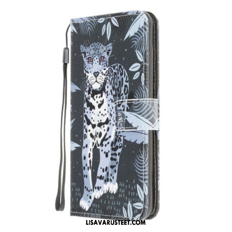 Nahkakotelo Samsung Galaxy A42 5G Suojaketju Kuori Strappy Leopard